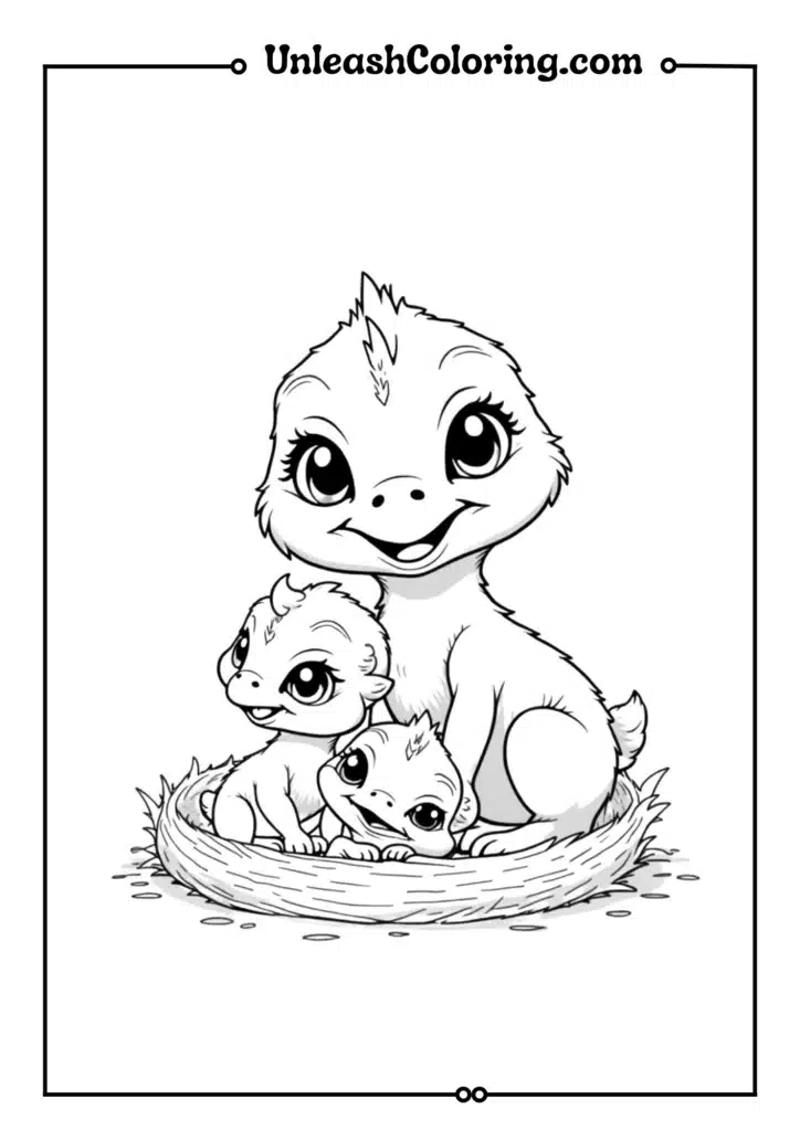 A nest of baby Troodons huddled