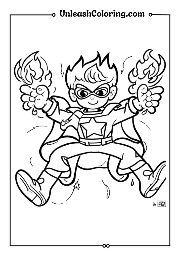 A superhero boy controlling fireballs