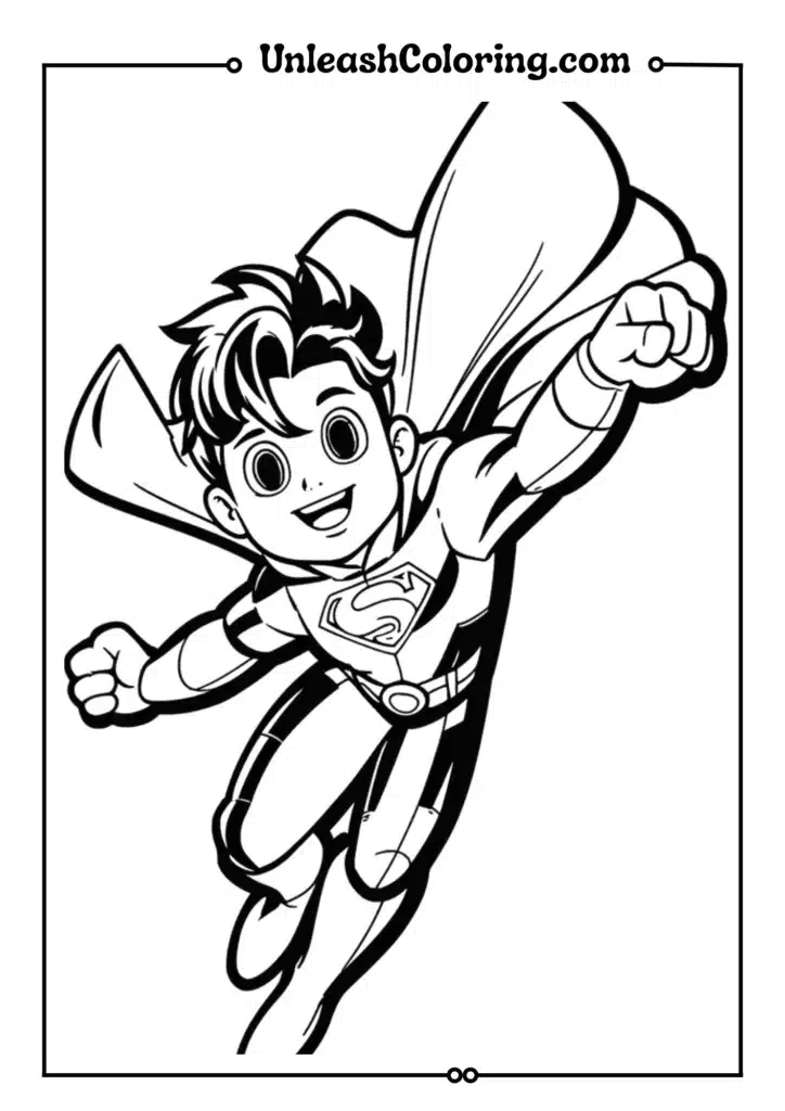 A superhero boy flying