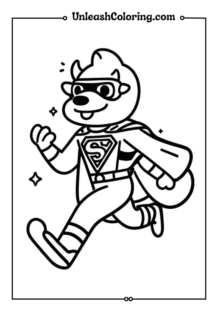A superhero dog in a cape and mask