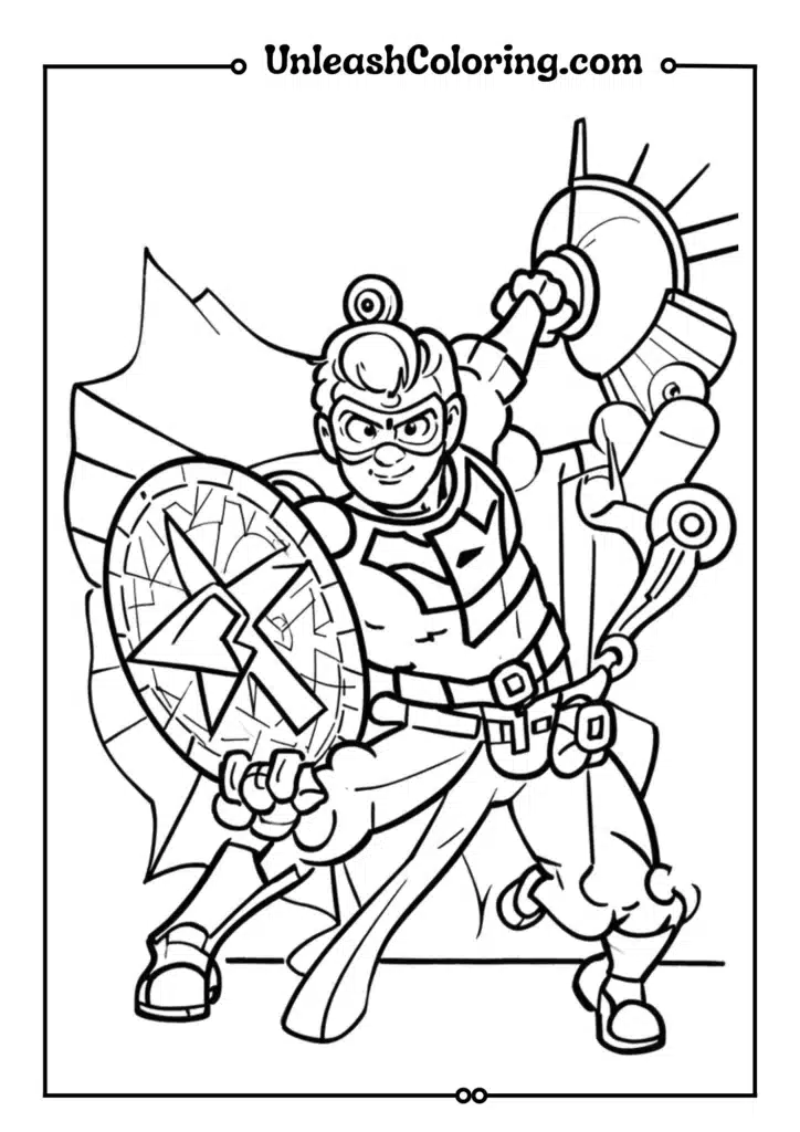 A superhero using a shield to block an attack