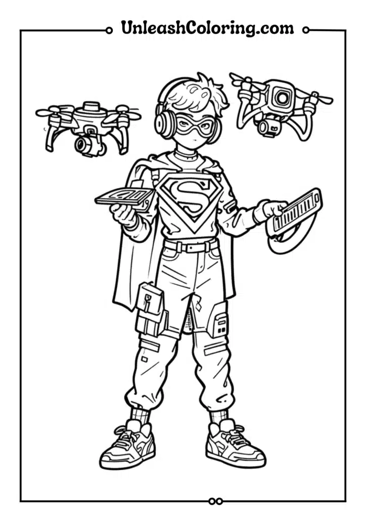 A teen superhero with tech gear and headphones