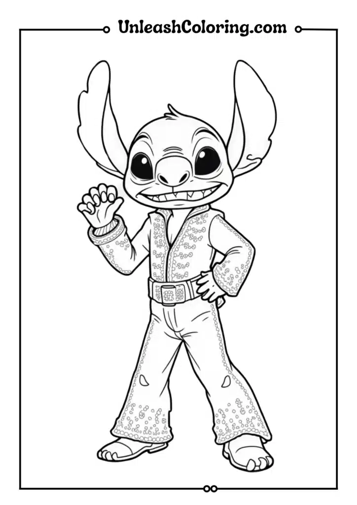 Stitch dressed in an Elvis-inspired