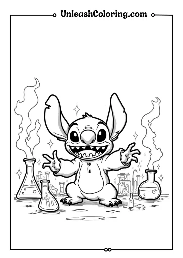 Stitch in Jumba's lab surrounded