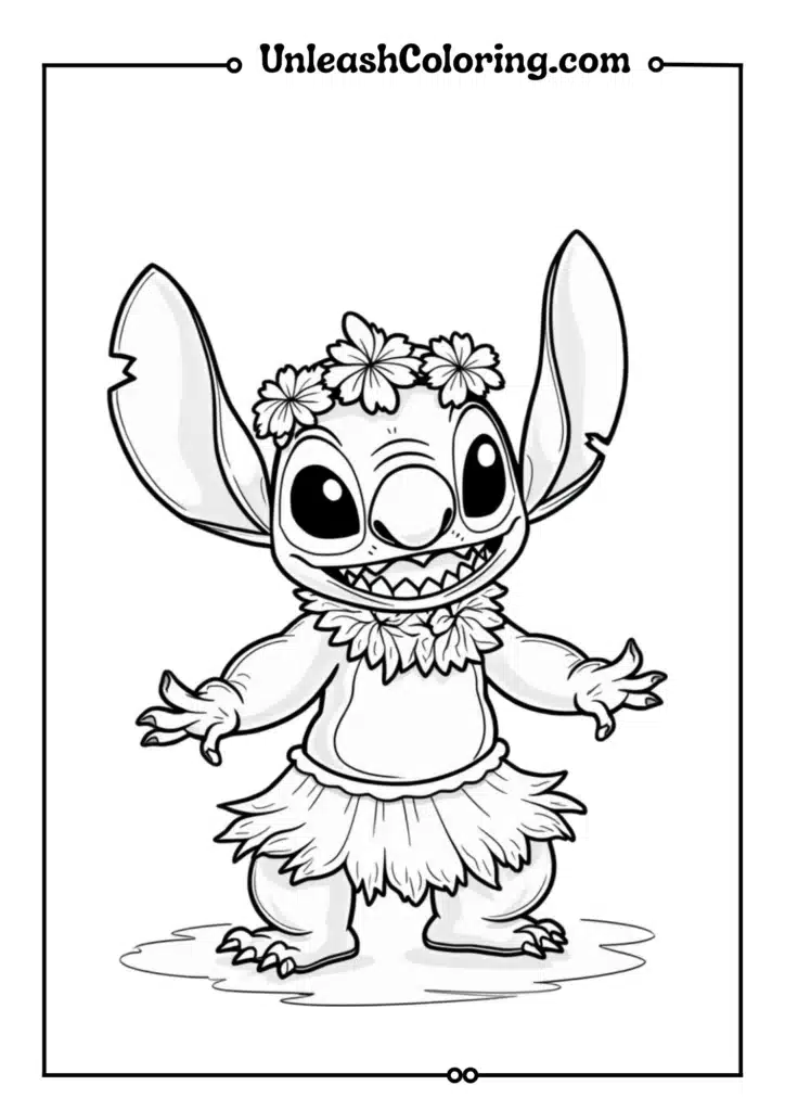 Stitch performing a hula dance