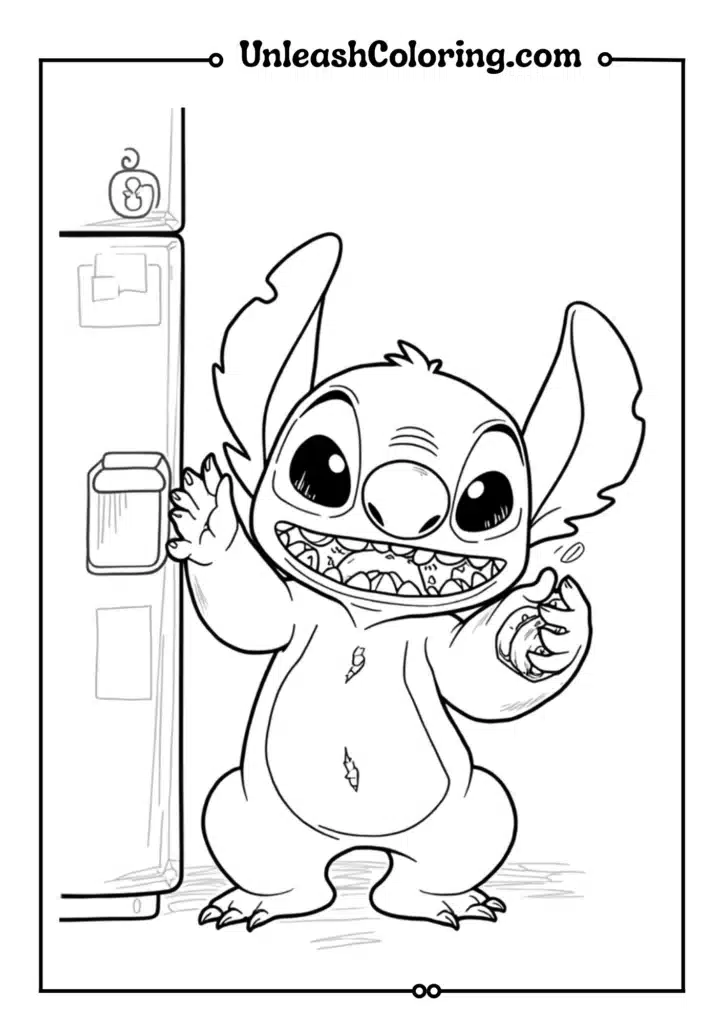 Stitch raiding a refrigerator in the dark