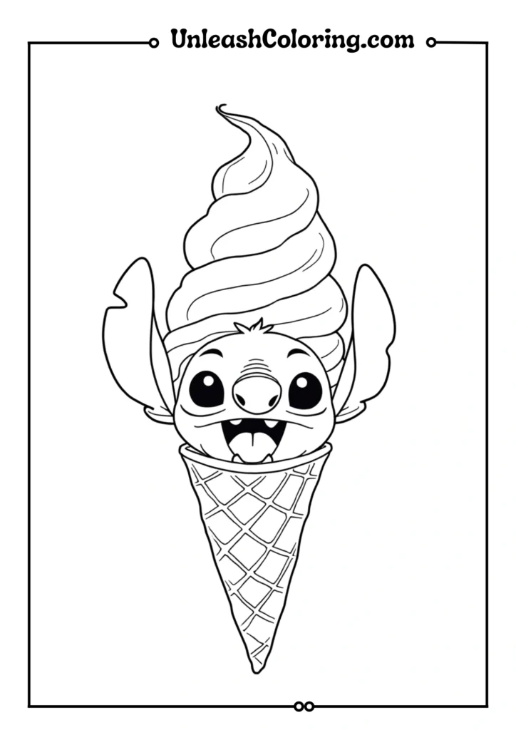 Stitch with an enormous ice cream