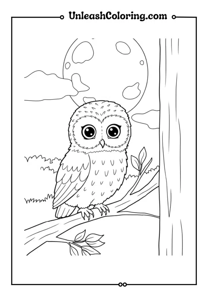 A baby owl sitting on a tree branch