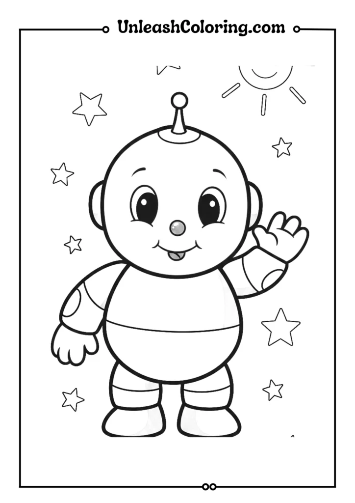 A baby robot waving hello