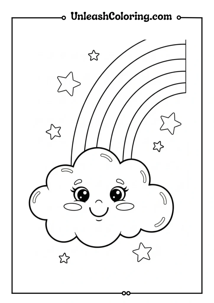 A happy cloud with a rainbow